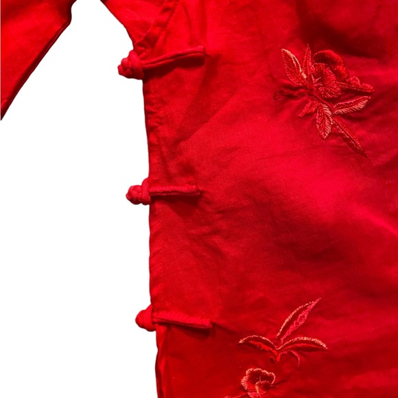 Coral/red Japanese style blouse looks like linen with beautiful embroide… - Picture 7 of 12